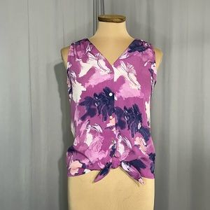 Nine West Floral Tie Sleeveless Shirt